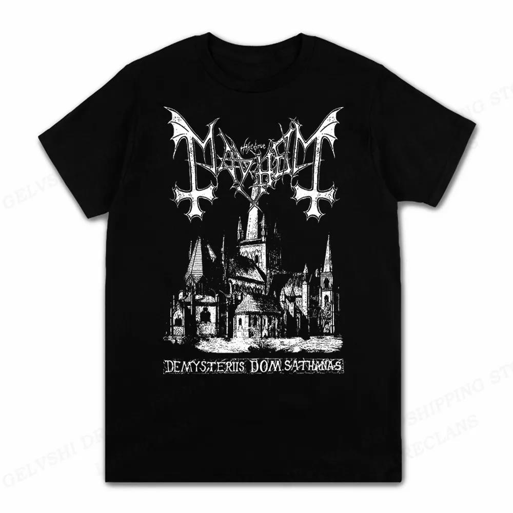 Męski T-Shirt Zespół Rockowy Mayhem Black Metal T-Shirt Vintage 100% Bawełna Krótki Rękaw Okrągły Dekolt T-Shirt Kobiety Rozmiar EU Unisex Topy