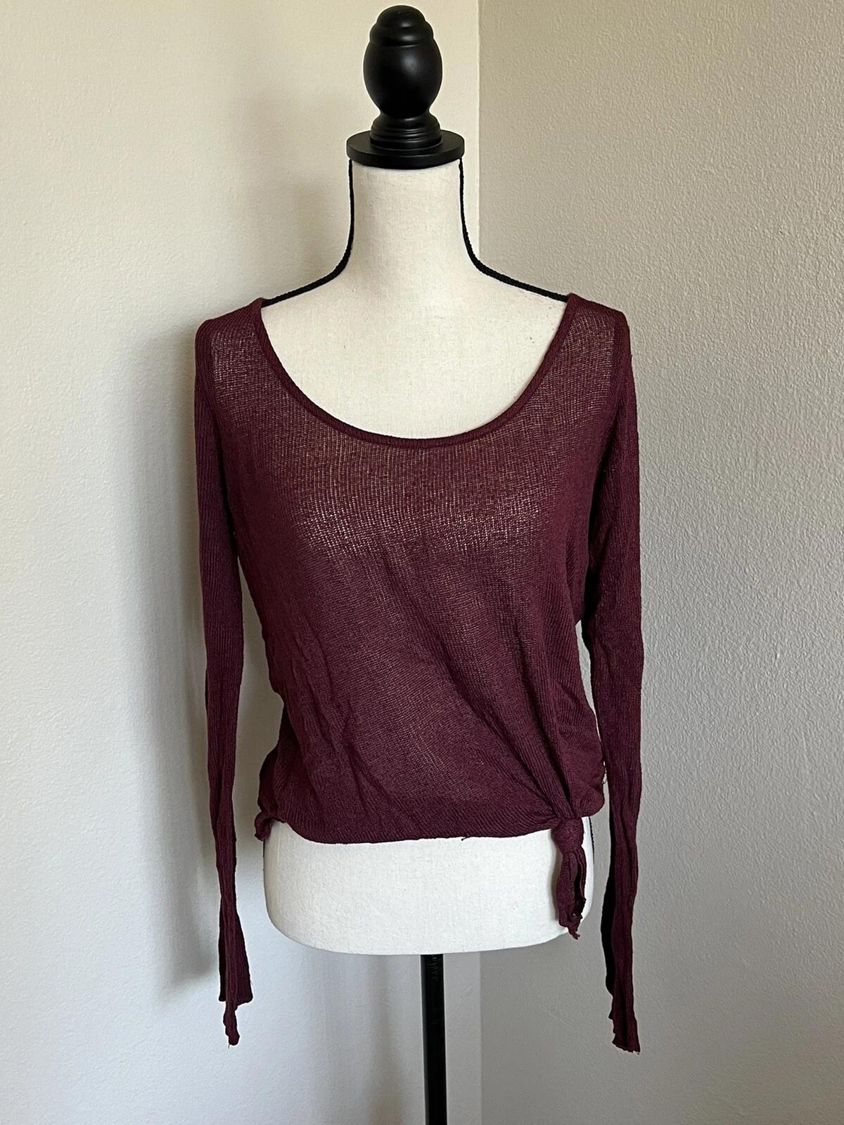 Женский топ Brandy Melville с длинным рукавом свободного кроя с завязками спереди бордово-красный S