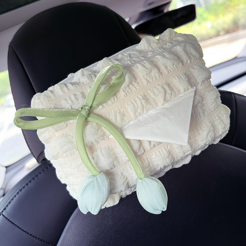 Soft Car Tulip Tissue Box Holder Universal Auto Seat Back Organizer Stylish Cute Interior Accessories For Cars With Multiple Placement Options