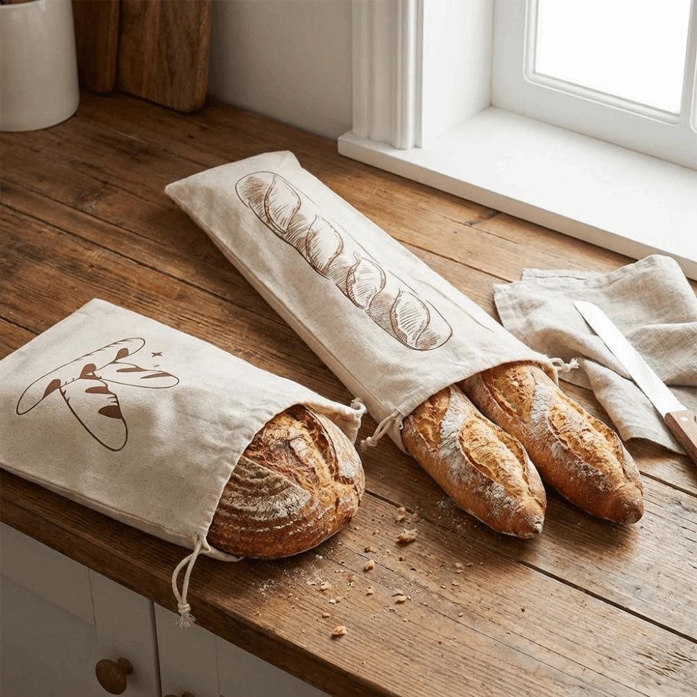2PCS Large Linen Bread Bag Eco Friendly Drawstring Bread Bag Food Container  Homemade Bread