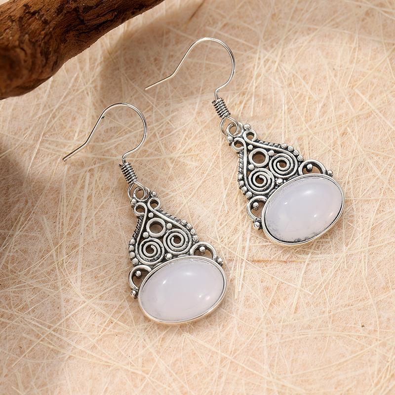 Rainbow Moonstone Silvery Color Handmade Earring Rainbow Moonstone Oval Shape Earrings Boho Earrings Gift for Her