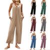 Dam Casual -Färg Plisserad Ficka Rygglös Lös Axelrem Justerbar Jumpsuit