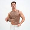 Herren Pailletten Weste Funkelnd Rundhals Ärmellos Shirt Durchsichtig Sexy Tanktop für Musikfestival Rave Nachtclub Bar Party
