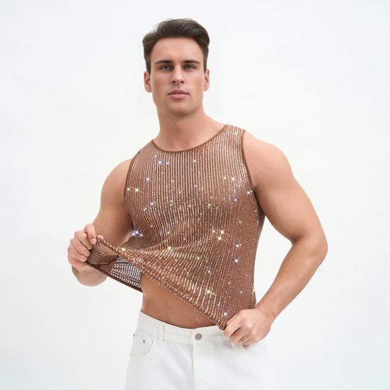 Herren Pailletten Weste Funkelnd Rundhals Ärmellos Shirt Durchsichtig Sexy Tanktop für Musikfestival Rave Nachtclub Bar Party