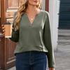 Women's Fashion Solid Colour Casual Loose-Fit V-Neck Versatile Comfortable Long-Sleeved Top