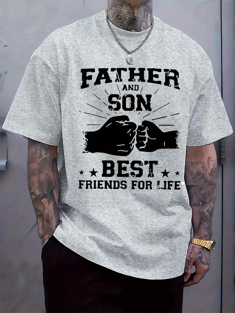 Father and Son Best Friends for Life Graphic T-shirt - Casual Crew Neck XXL