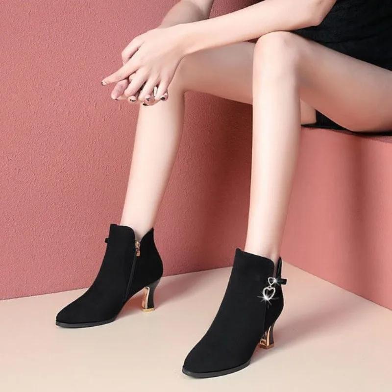 Fashion Booties Plain Warm Fleece-Lined Non Slip Woman Short Shoes Pu Sale Autumn Goth Large Size Trend 2025 Y2k Ankle Boots for Women