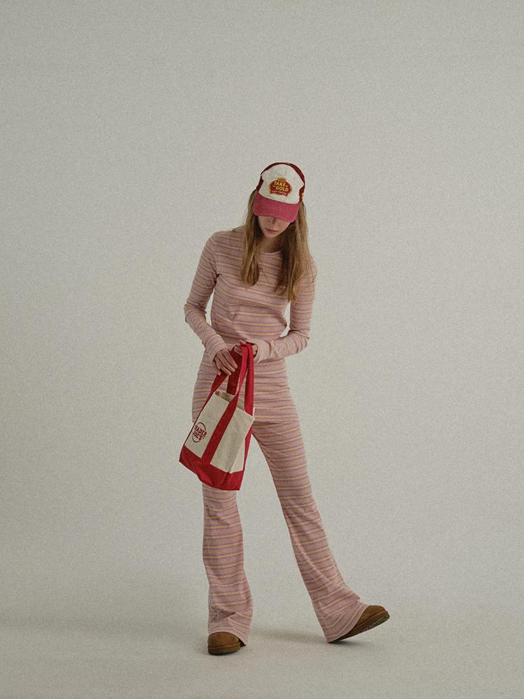 SUNDAY FRUIT MARKET W) Sun Stripe Ls Tee Pink