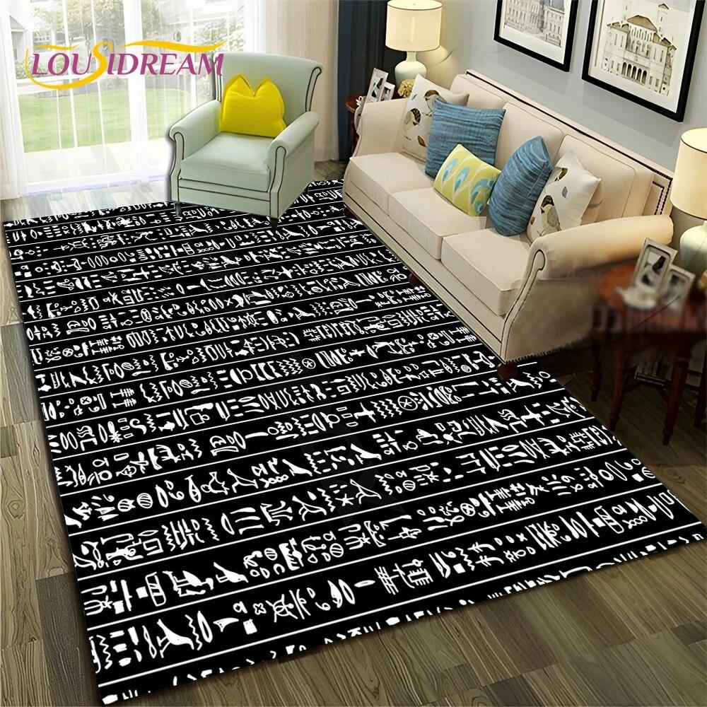 Ancient Egyptian Hieroglyphics Symbol Carpet Rug for Home Living Room Bedroom Sofa Doormat Decor,kid Area Rug Non-slip Floor Mat