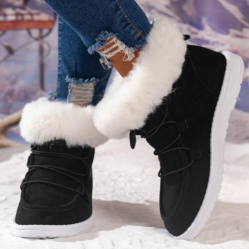 Large size elastic buckle snow boots new round toe furry high-top warm cotton shoes for autumn and winter