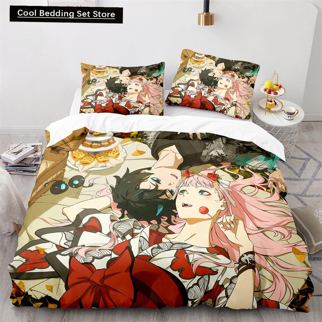 Darling In the Franxx Anime Duvet Cover Set with Pillow Covers Polyester Teens Kids Bedding Set Full Queen King Size Bed Linen
