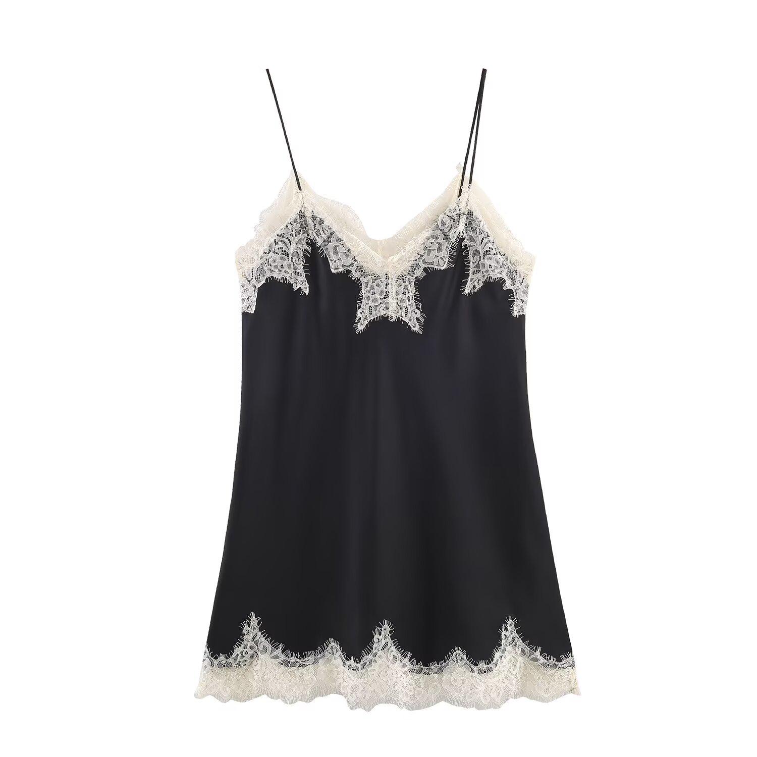 European  American Style Women s Color Block Lace Silk Satin Camisole - Autumn 2025 Collection 12082 M картинки