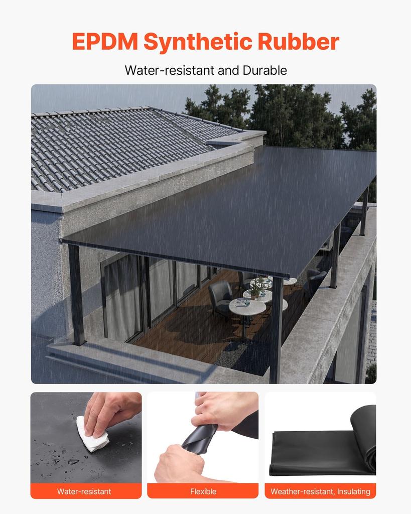Roll Roofing, 20 x 20 ft, 45 mil EPDM Rubber Roofing, Long Lifespan & Weather-resistant, Withstands Harsh Temperatures, Flexible & Easy Installation,