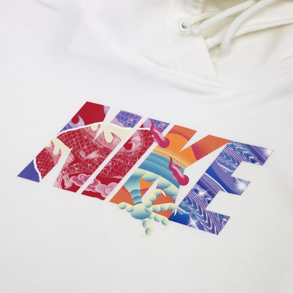 Nike Cny Series Letter Print Hooded Pullover Loose Sports Casual Sweatshirt Women Sweatshirt White HF1128-100