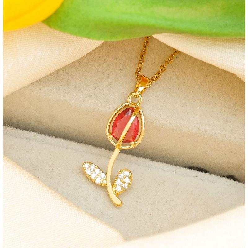 Necklace - Cat's Eye Quartz Tulip Necklace - Unique Design - Versatile and Sophisticated - Suitable for All Seasons - Autumn/Winter