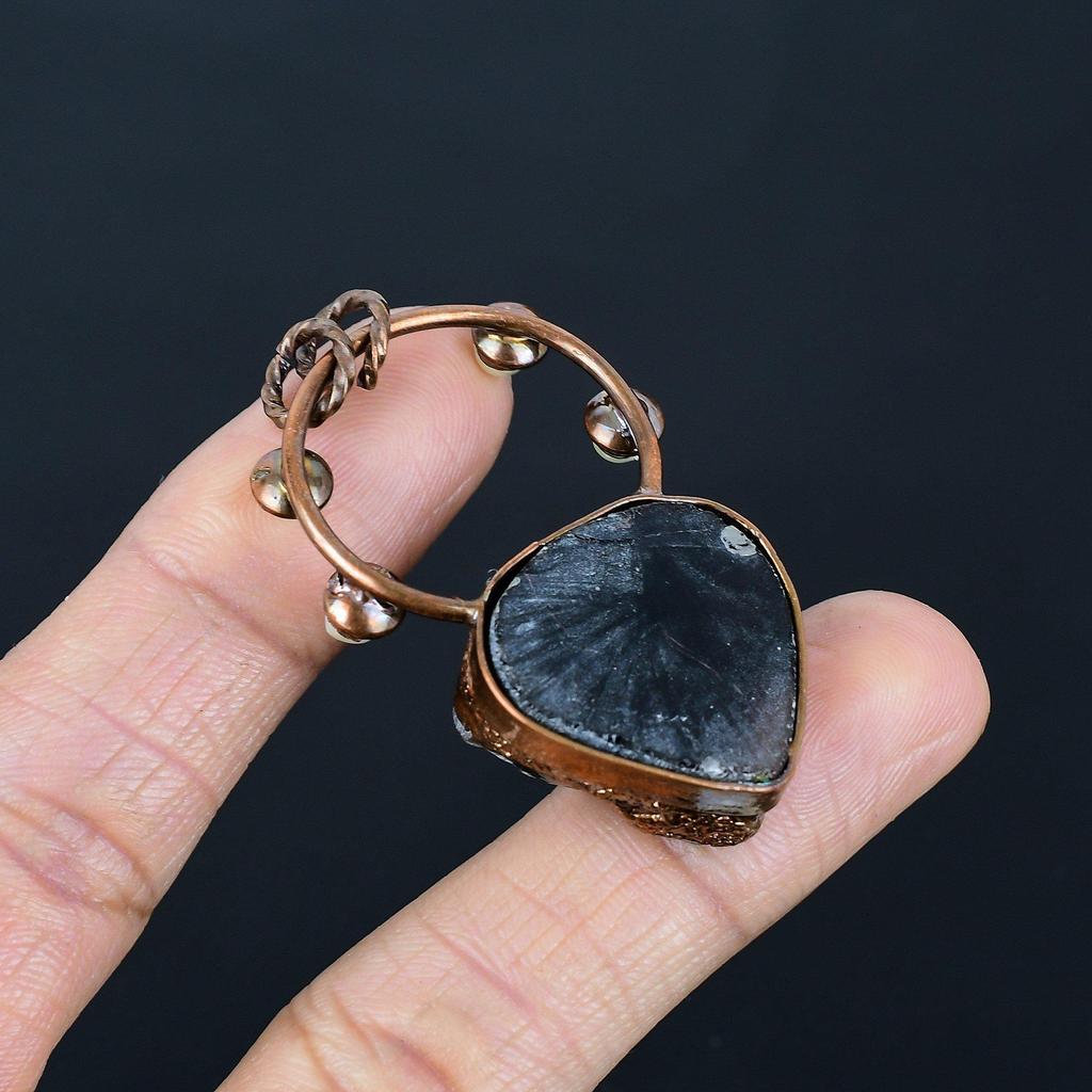 Black Onyx Rough & Mother Of Pearl Pendant Gemstone Jewelry, Copper Electroformed Pendant, Handmade Jewelry Birthstone Pendant, Gift For Him