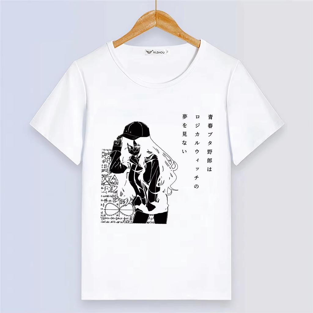 Anime Rascal Does Not Dream of Bunny Girl Senpai Summer Short Sleeve Cartoon Print Girls White Modal Women And Men T-Shirt