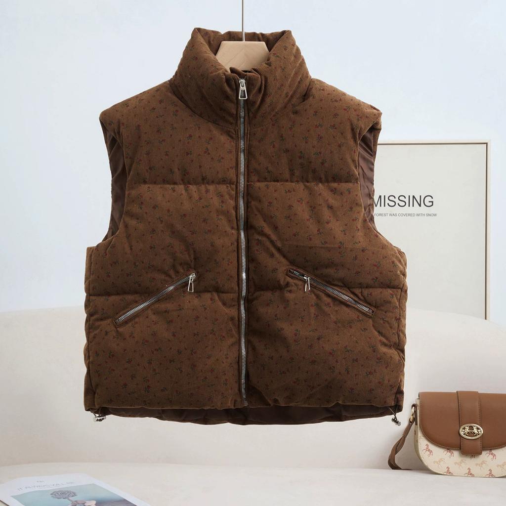 Design sense small floral vest women's short autumn and winter new sleeveless vest women's vest jacket