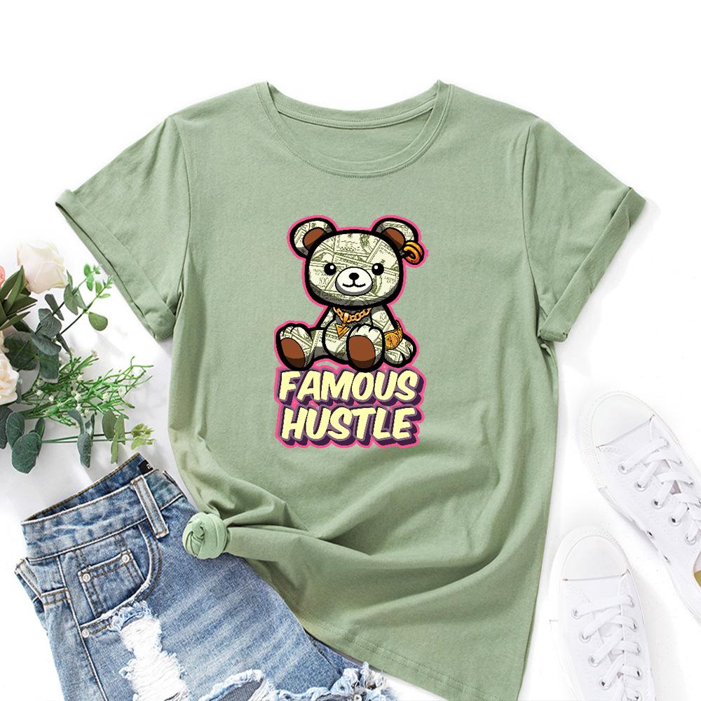 Famous Hustle Cotton T-Shirt Short Sleeve Round Neck Women 2d Print Tops