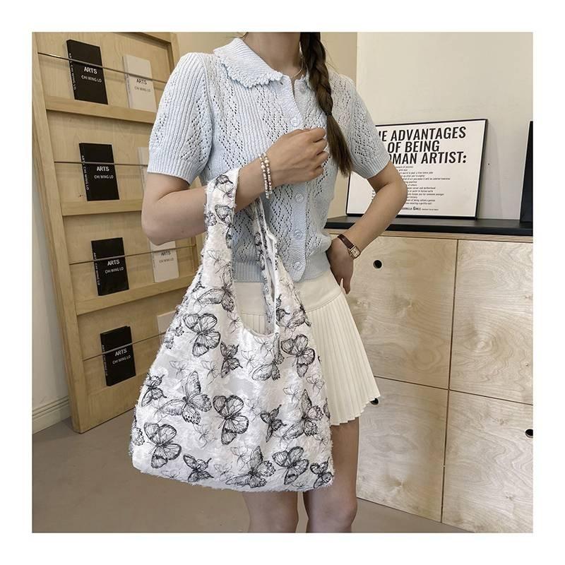 Stylish Sweet Large Capacity Shoulder Bag For Women Soft Fabric Floral Design