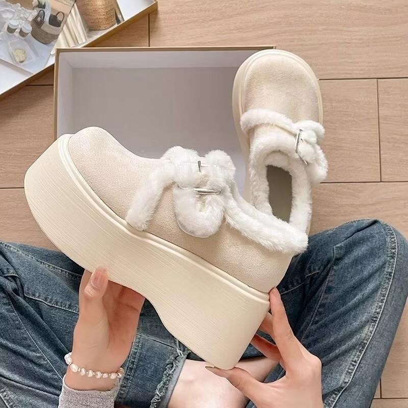 Fleece thickened retro non-slip thick-soled snow cotton shoes for winter wear, new heightening soft-soled Birkenstocks 35