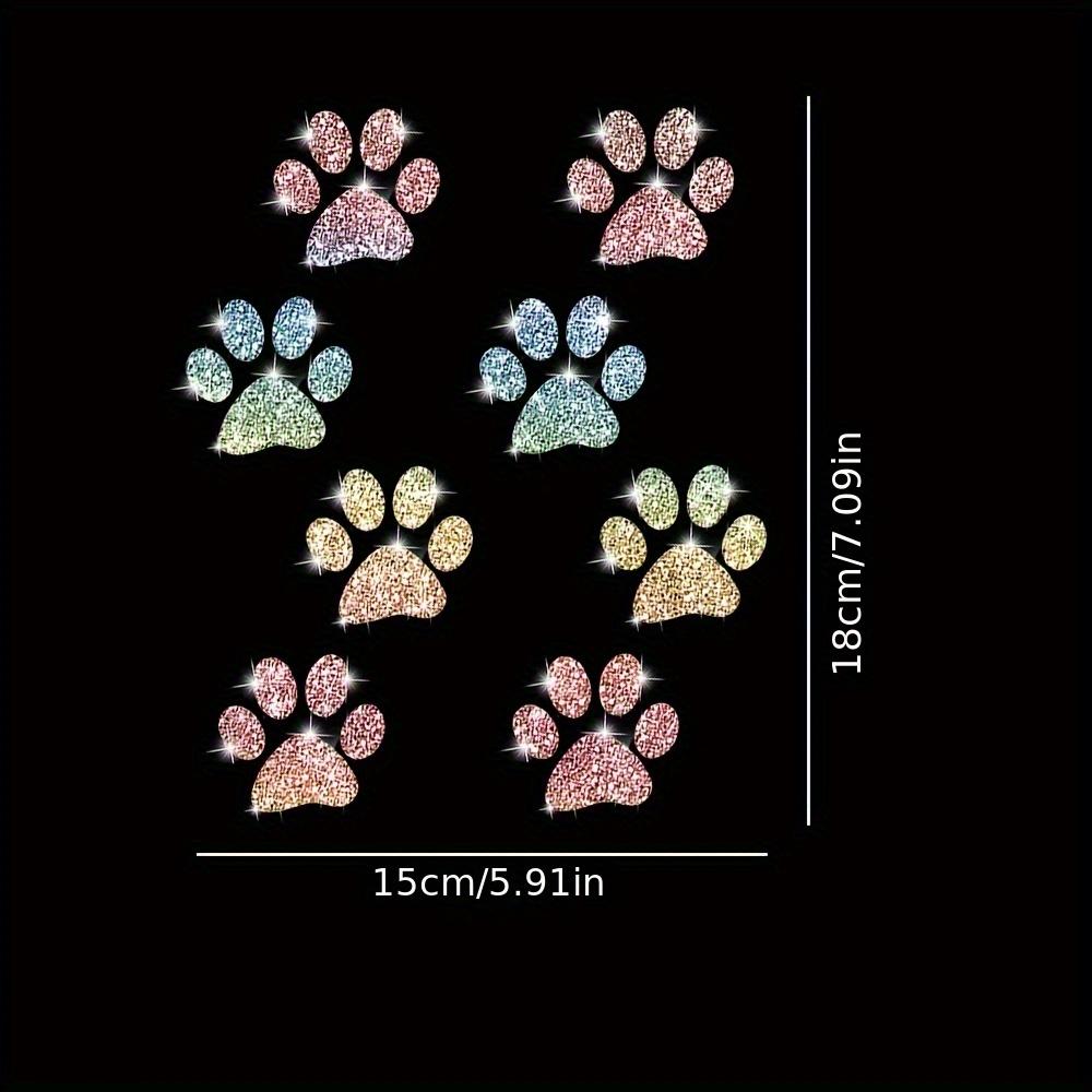 8pcs Sparkling Paw Print Car Stickers Reflective Vinyl Decals for Cars, Motorcycles & Laptops, Multi-Color Glitter Animal Theme, Self-Adhesive