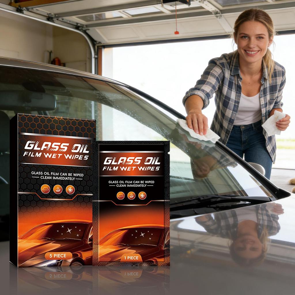 5Pcs Car Glass Oil Film Removal Wipes Car Window Glass Oil Film Remover for Automotive Truck SUV Vision Clarity Visibility