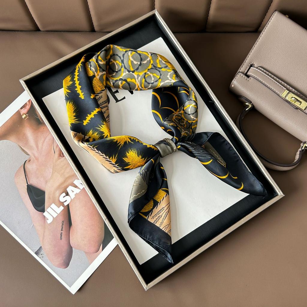 Hedvábný šátek pro ženy, módní všestranný, vysoký smysl, 70 čtverečních stop, ochrana krku, šátek, retro šátek, taška