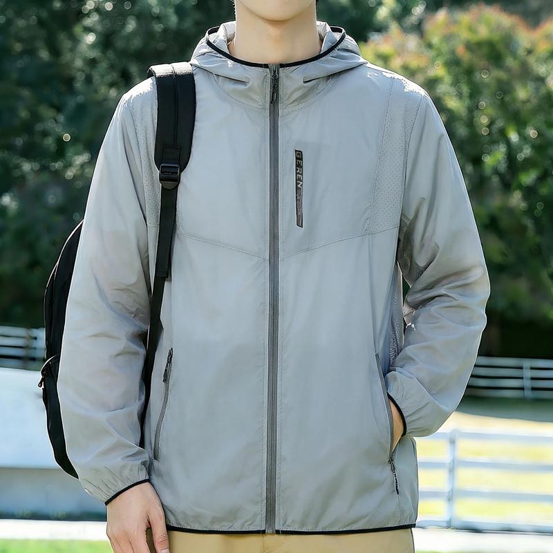 Plus Size Men's Breathable Sun Protection Hoodie, Elastic Fabric Casual Jacket (6XL-12XL)