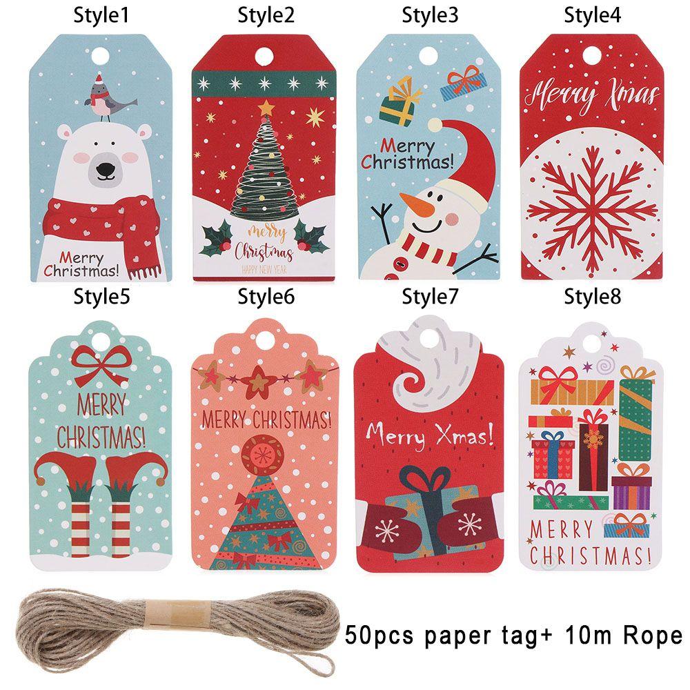With Rope Santa Claus Gift Wrapping Christmas Paper Tags Xmas Decorations Hanging Label Gift Cards