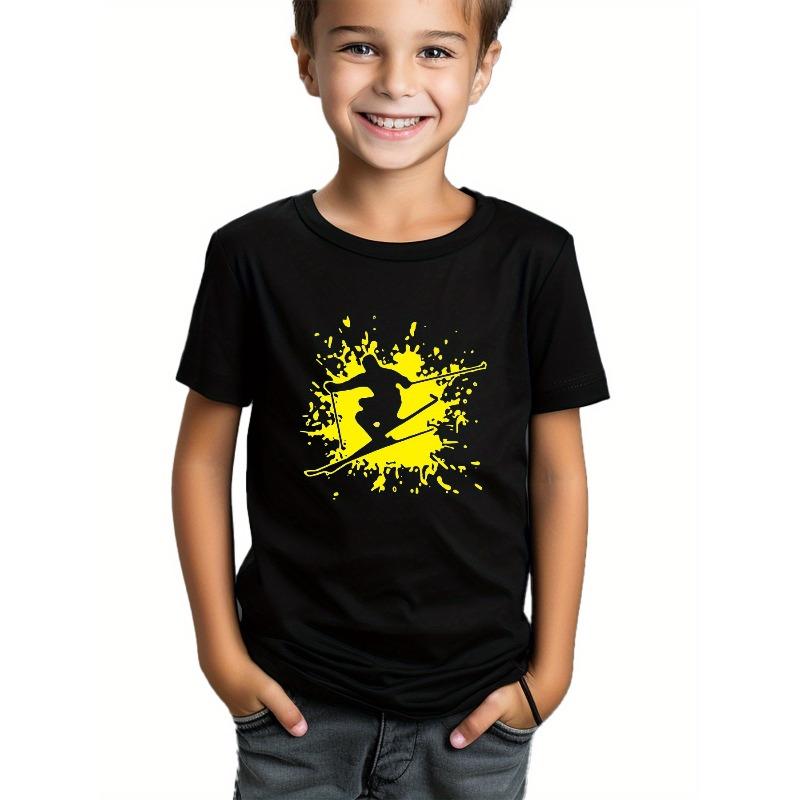 European sizes Skier Silhouette Pattern Boys Summer Short Sleeve T-Shirt Soft Breathable Casual Top Children s Outdoor 110 чёрный