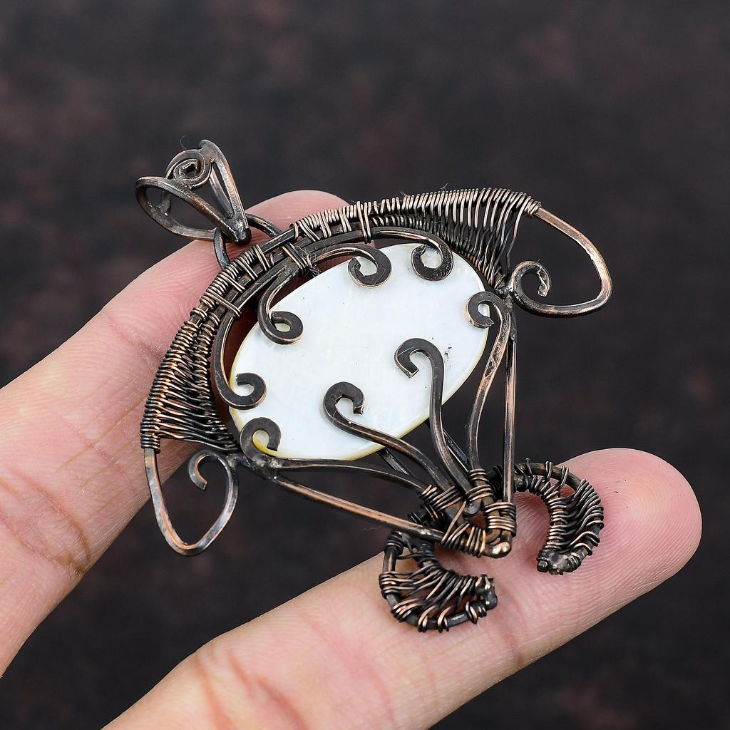 Mother Of Pearl Pendant Copper Wire Wrapped Pendant Handmade Pendant Copper Jewelry Tortoise Pendant Wire Wrap Gemstone Jewelry Gift For Her