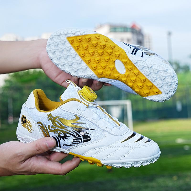 Children's football shoes new student boys sports TF rotating buckle short nail five-a-side indoor leather foot training shoes men