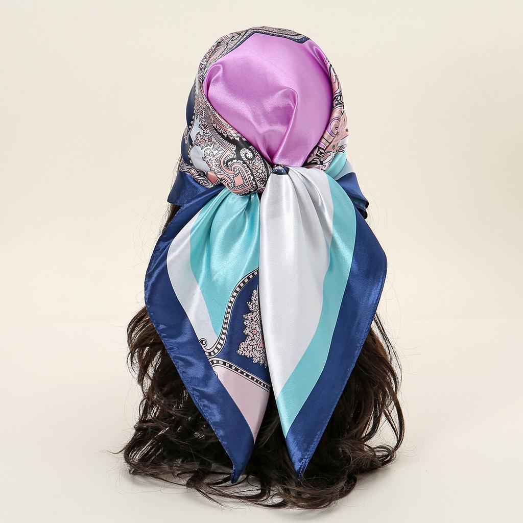 90*90cm Women Scarf Silk Feeling Hair Neck Square Brand Office Bandanna Muffler Waiter Flight Attendants Handkerchief Rings Wrap