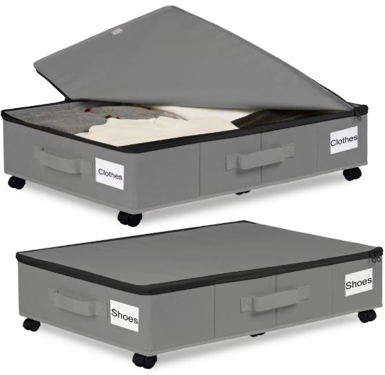 Underbed Rolling Storage Box Large Portable Foldable Wheeled Dustproof Home Space Saving for Travel Clothes Mobile Organizer