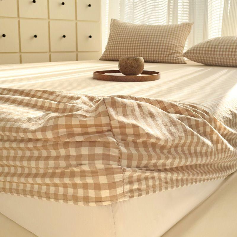 Japanese Style Washed Cotton Striped Bed Sheet Three Piece Set, Full Coverage, Non Slip Single Piece, Simmons Mattress, Dust