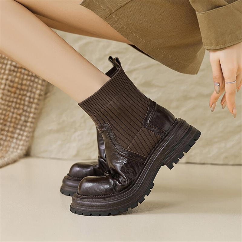 Fashion New Autumn Winter Genuine Leather Women Boots Fashion Platform Boots for Women Chunky Heel Short Boots Botines Mujer High Heels