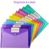 A4 Folders Plastic Envelopes Clear File Folder for Document Poly File with Label Pocket Snap Button for Office Organizer
