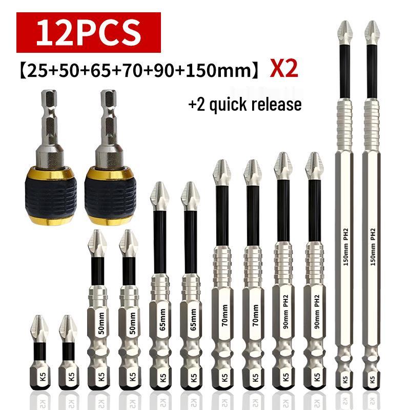 Anti-Slip Shock-Resistant Phillips Screwdriver Bit, Strong Magnetic, 25-150mm, High Hardness