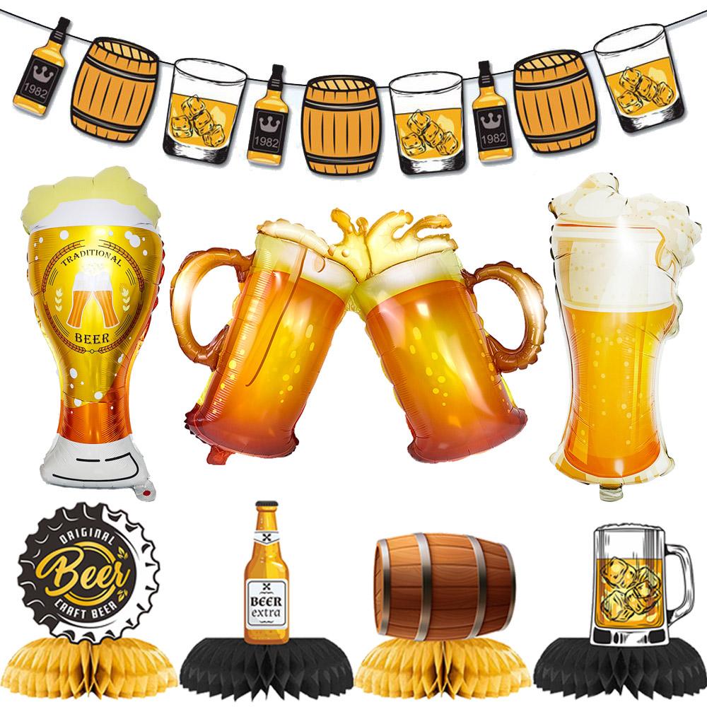 Whiskey Party Decor Whiskey Beer Bottle Glass Cup Balloon Banner Whiskey Honeycomb Table Decor Men Women Birthday Party Supplies