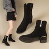 Fashion Comemore Chunky Heel Boots Women Autumn Winter Fashion Black Suede Single Short Botas Rhinestone 4cm Medium Heel Botines Mujer
