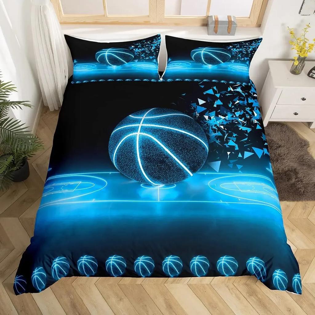 Basketball Bedding Set Kids Basketball Court Comforter Cover Set for Boys Men 3D Ball Pattern Sports Theme Duvet Cover Twin Size