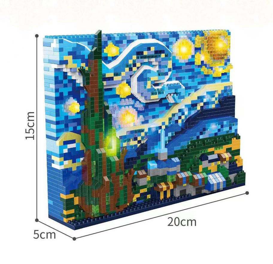 World Famous Van Gogh Paintings Micro Diamond Block Netherlands Toys The Starry Night Collection Small Construction Brick With Light