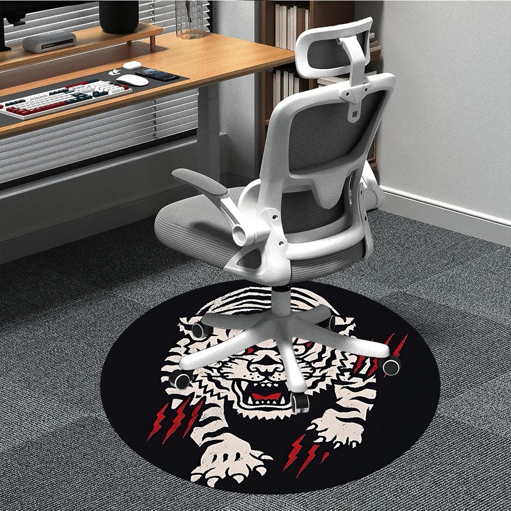 

1pc Tiger Print Chair Carpet for Office, Round Non Slip Durable Large Size Office Carpet, Suitable for Office 80cm