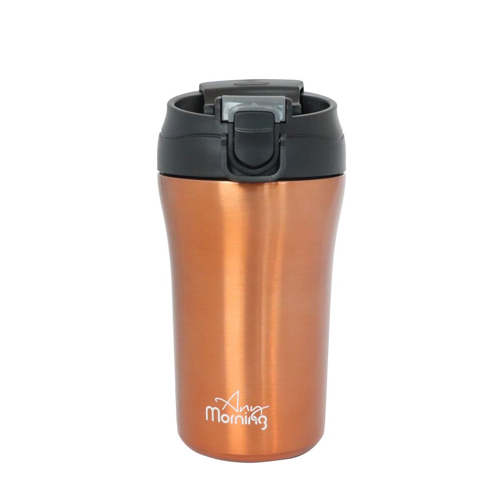Any Morning SI232021 Two Mouth Travel Mug, Insulated Stainless Steel Coffee Tumbler, 14 oz, Copper