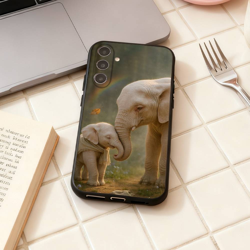 

Elephant Baby Nature phone Case For Samsung Galaxy A73,A72,A71,A70,A53,A52,A51,Others Soft Black Shell Samsung a52