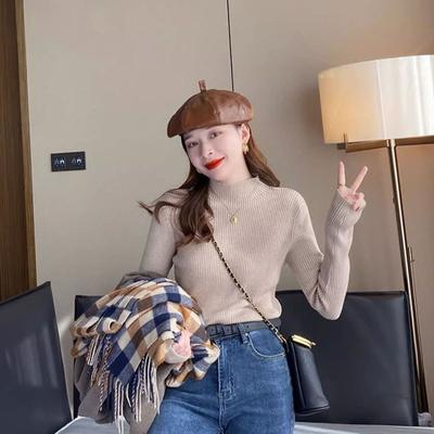 Fashionable Semi High Neck Knitted Base Sweater for Women's Autumn and Winter Hot Items, Paired with Korean Style Sweater and Stylish Mid Neck Top