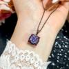 New Black Gold Rose Cut Purple Lithium Zircon Open Ring Pendant Necklace Stud Earrings