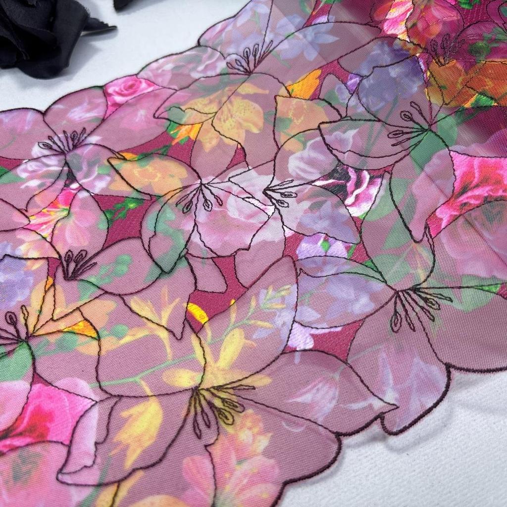 1m x 20.5cm Printed Embroidery Tulle Lace, Multicolored Embroidered Net Sewing Fabric Lace for Dress, Lingerie, Bra, Underwear, Garment