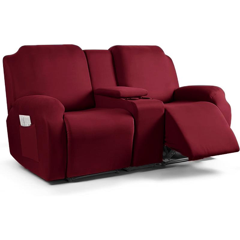 

Solid Color Milk Silk Stretch Loveseat Recliner Cover with Console Full-wrap Non-Slip Reclining Couch Cover Living Room Decor